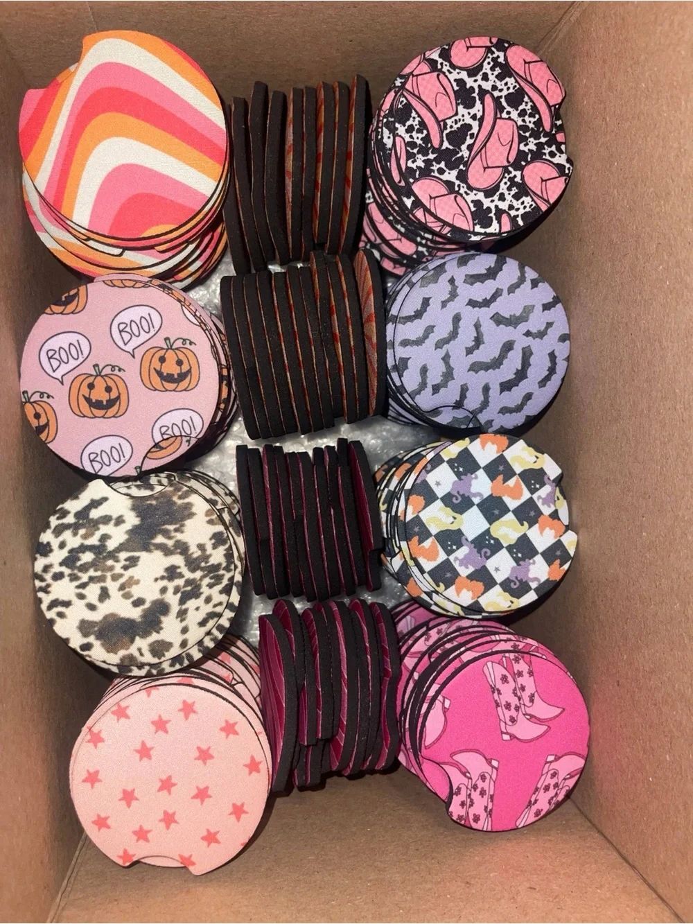 Assorted Printed Round Pop Socket Inserts - Pink, Purple, Orange, Black